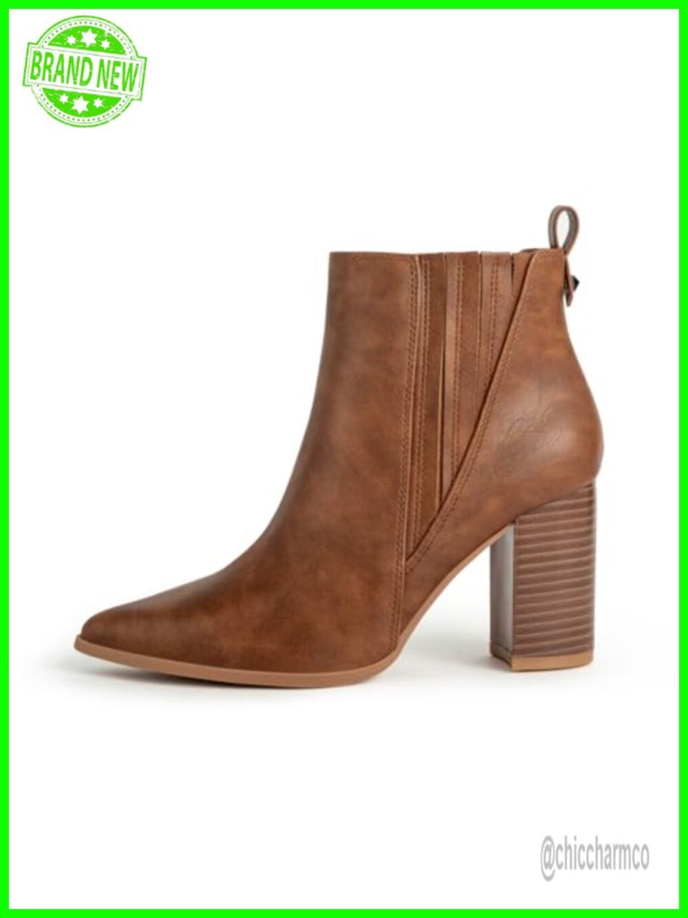 Chelsea Ankle Boots Women Chunky Block Heel Pointed Toe Faux Leather Booties